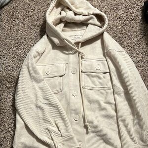 American Eagle Outfitters Women's Cream Hooded Jacket